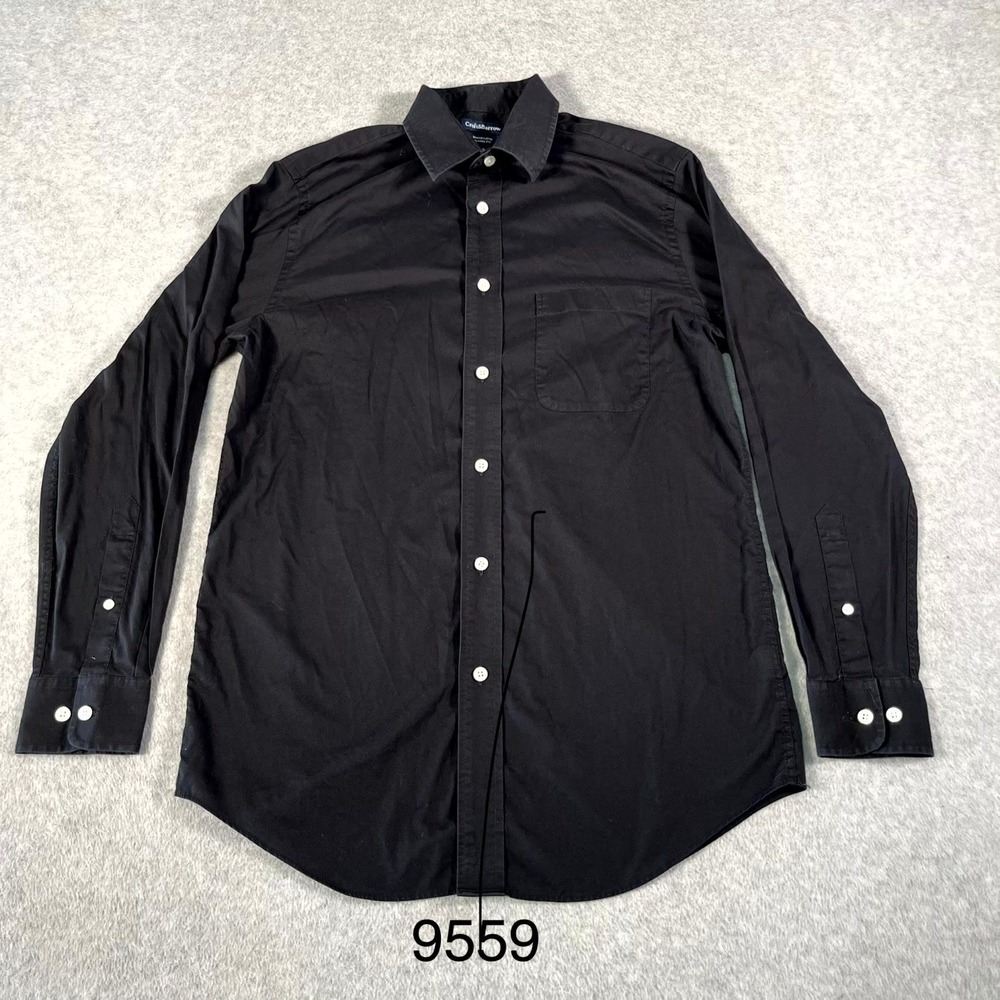Croft & Barrow Broadcloth Dress Shirt Mens 15 Black Cotton Classic Fit Pleated